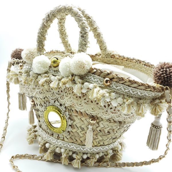 Straw Selinunte Coffa handbag with embrodery