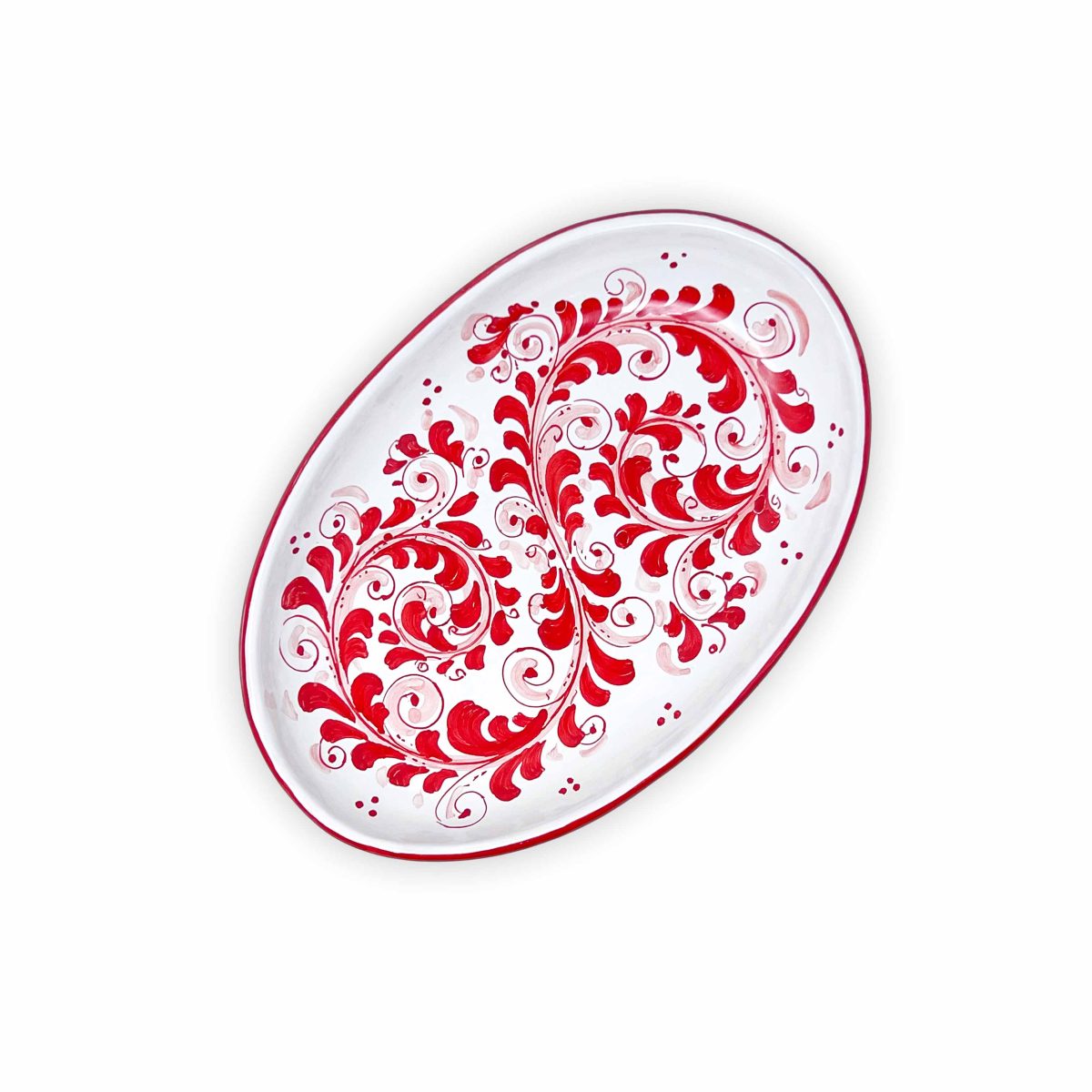 Hand-Painted Ceramic Red Long Oval Plate, Medium - 28 cm (11.02 inch)