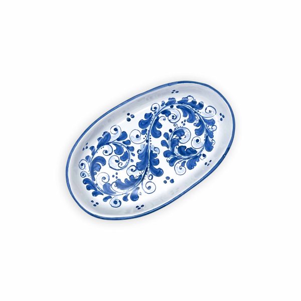Hand-Painted Ceramic Blue Long Oval Plate, Small - 20 cm (7.9 inch)